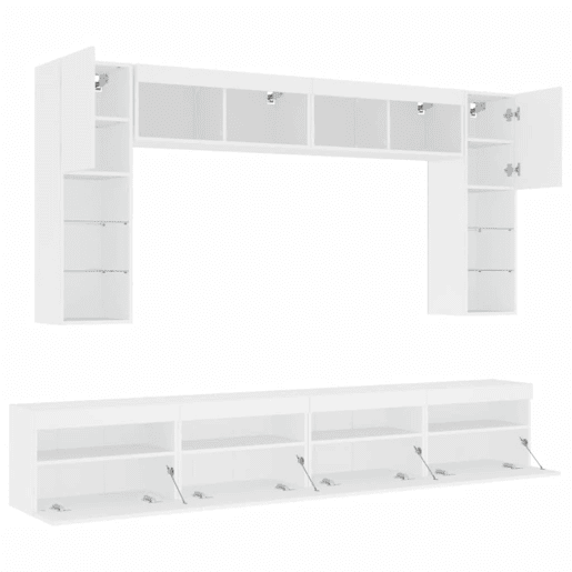 8 pcs conjunto de Móveis de parede para TV - Armários TV com luzes LED branco
