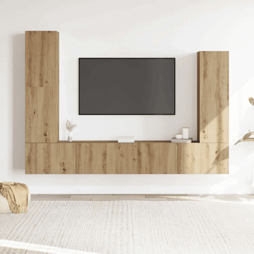 Conjunto de Armário TV - Móvel de TV parede 4 pcs madeira carvalho artisiano