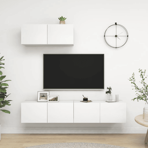 móveis de TV - Armários TV 3 pcs derivados de madeira branco