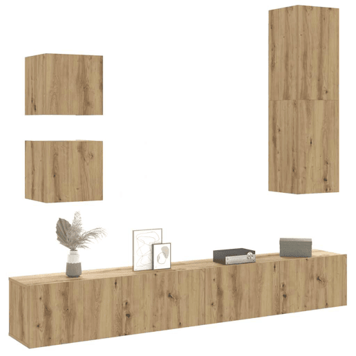 Conjunto de Armário TV - Móvel de TV parede 5 pcs madeira carvalho artisiano
