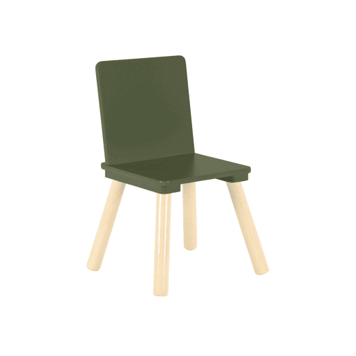 Mesa quadrada criança madeira de pinho 2 cadeiras, Judith, Verde oliva, 60x60x44 cm