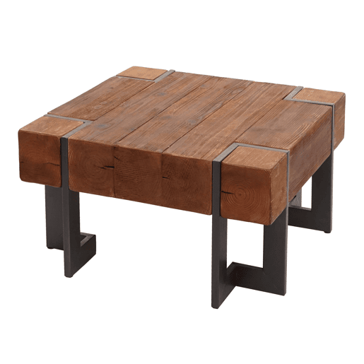 Mesa de centromesa de sala de estar em madeira de abeto marrom com pés de metal 70 x 70 cm 04_0008418