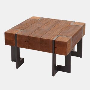 Mesa de centromesa de sala de estar em madeira de abeto marrom com pés de metal 70 x 70 cm 04_0008418