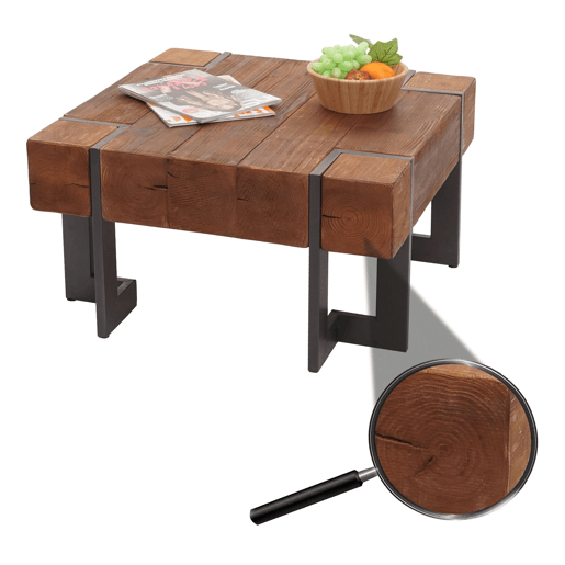 Mesa de centromesa de sala de estar em madeira de abeto marrom com pés de metal 70 x 70 cm 04_0008418