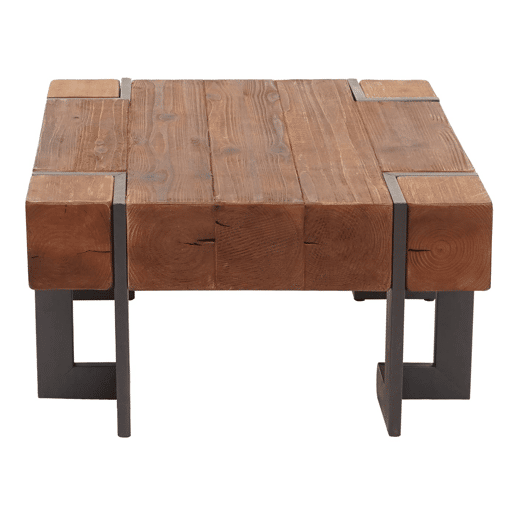 Mesa de centromesa de sala de estar em madeira de abeto marrom com pés de metal 70 x 70 cm 04_0008418