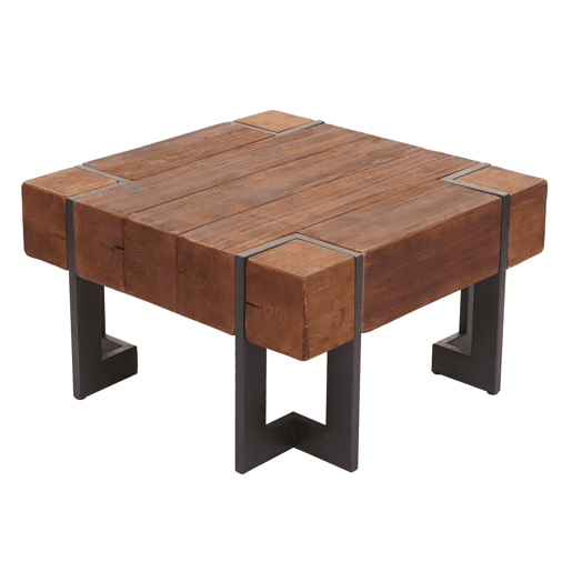 Mesa de centromesa de sala de estar em madeira de abeto marrom com pés de metal 70 x 70 cm 04_0008418