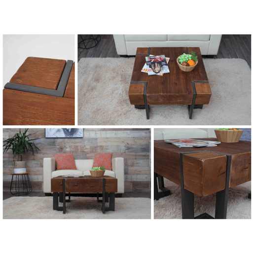 Mesa de centromesa de sala de estar em madeira de abeto marrom com pés de metal 70 x 70 cm 04_0008418