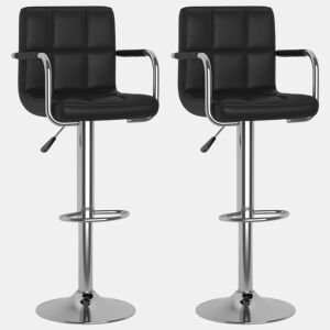 Conjunto de 2 banquetas altas com encosto e apoio de braços em PVC preto e aço DEC029810