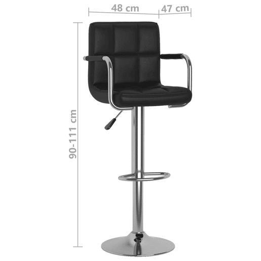 Conjunto de 2 banquetas altas com encosto e apoio de braços em PVC preto e aço DEC029810
