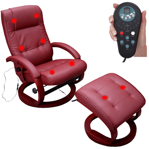 Poltrona relaxante para TV com função de massagem e apoio para os pés em material sintético cor bordô 04_0002014