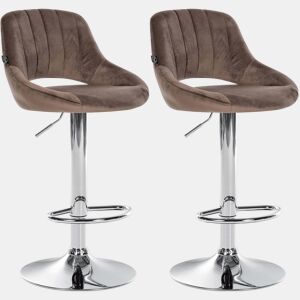 Conjunto de 2 banquetas de bar com apoio para os pés arqueado assento em tecido aveludado marrom estrutura metálica TDB10756