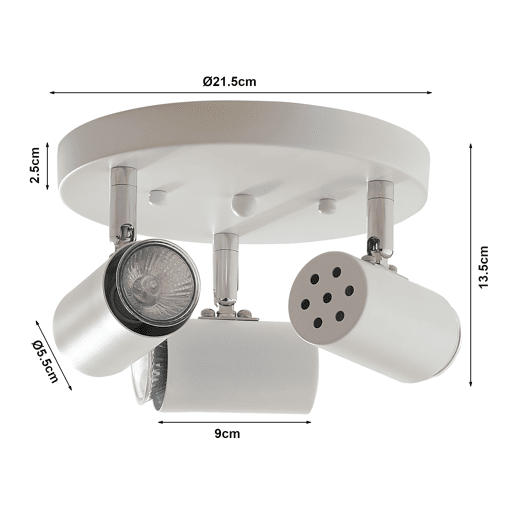 Candeeiro de teto Bathgate giratório 3 x GU10 branco lux.pro