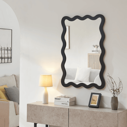Espelho de parede Koster moldura ondulada 90x60 cm preto en.casa