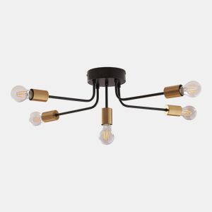 Candeeiro de teto Benfleet 5xE27 altura 21 cm pretolatão colorido lux.pro
