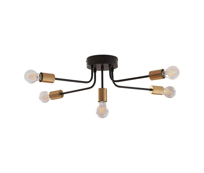 Lámpara colgante benfleet 5 luces e27 altura 21 cm - negro / latón lux.pro