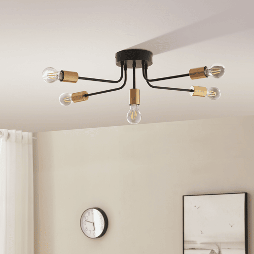 Candeeiro de teto Benfleet 5xE27 altura 21 cm pretolatão colorido lux.pro