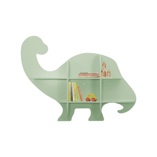 Prateleira de parede dinossauro 5 espaços de armazenamento, Brachi, Verde, 108x16.5x78.5 cm