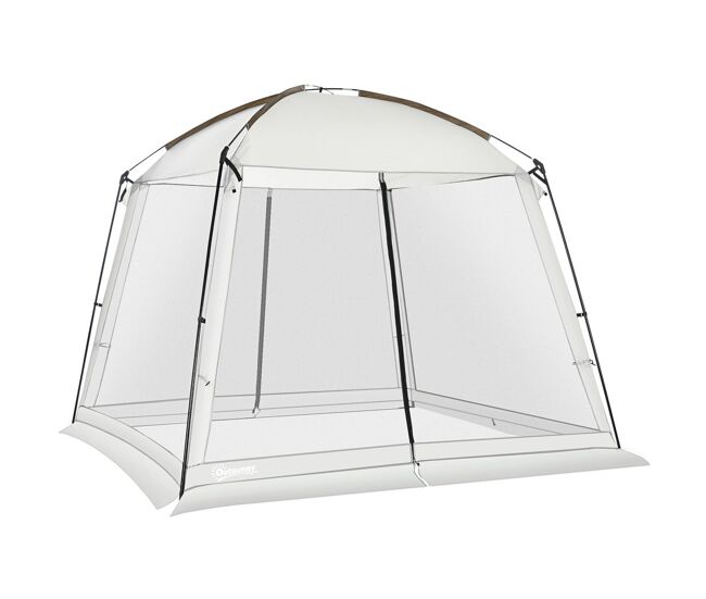 Outsunny carpa de jardín 3x3 m cenador para 6-8 personas con 4 mosquiteras y 2 puertas protección uv50+ y bolsa de transporte carpa para camping terraza patio exterior blanco