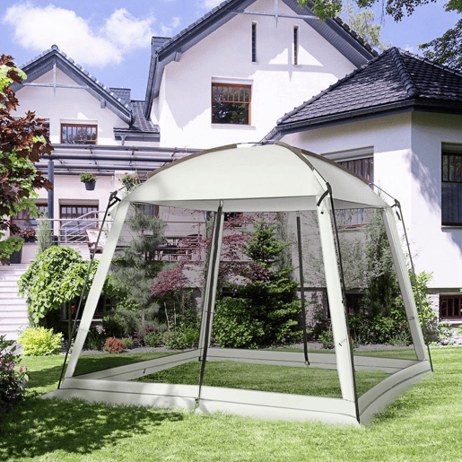 Outsunny Tenda de Jardim 3x3 m Tenda para 6-8 Pessoas com 4 Mosquiteiras e 2 Portas Proteção UV50+ Inclui Bolsa de Transporte para Pátio Exterior Branco