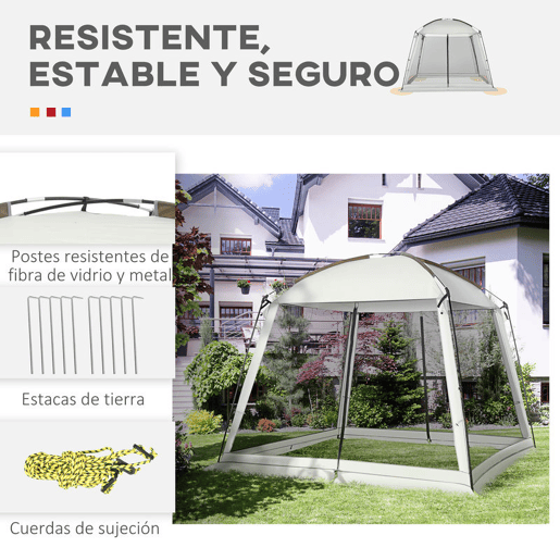 Outsunny Tenda de Jardim 3x3 m Tenda para 6-8 Pessoas com 4 Mosquiteiras e 2 Portas Proteção UV50+ Inclui Bolsa de Transporte para Pátio Exterior Branco