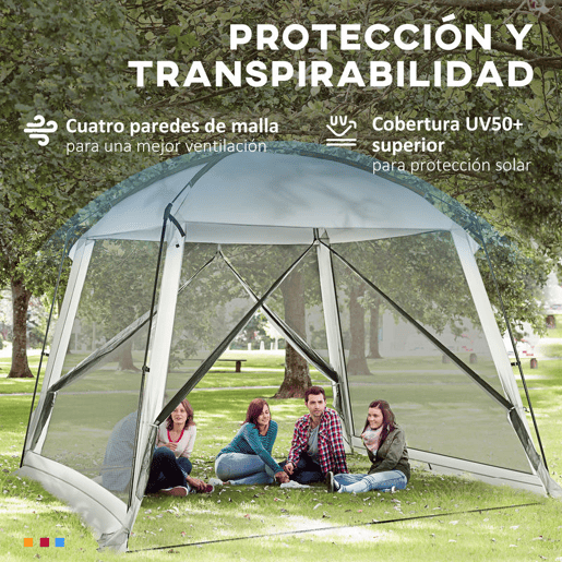 Outsunny Tenda de Jardim 3x3 m Tenda para 6-8 Pessoas com 4 Mosquiteiras e 2 Portas Proteção UV50+ Inclui Bolsa de Transporte para Pátio Exterior Branco