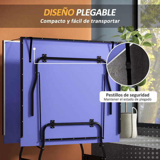 SPORTNOW Mesa de Ping Pong Dobrável Mesa de Ping Pong Profissional de Tamanho Padrão com Rodas Inclui 2 Raquetes e 3 Bolas para Interior 274x152,5x76 cm Azul