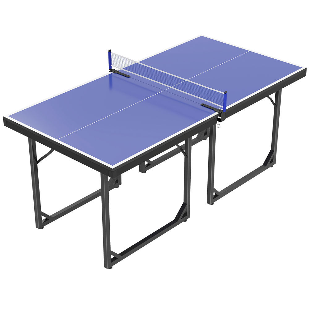 Homcom mesa de ping-pong plegable, 182x91cm, fácil de transportar, resistente a la intemperie, estable, mesa de tenis con red y marco de acero, para interior y exterior, azul