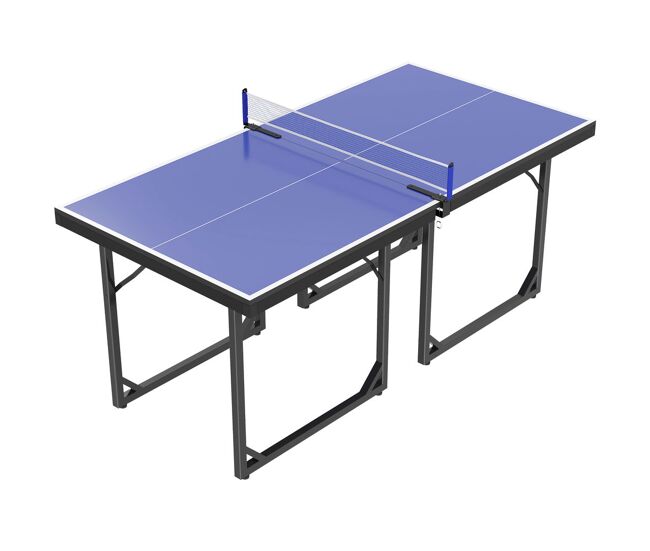 Homcom mesa de ping-pong plegable, 182x91cm, fácil de transportar, resistente a la intemperie, estable, mesa de tenis con red y marco de acero, para interior, azul