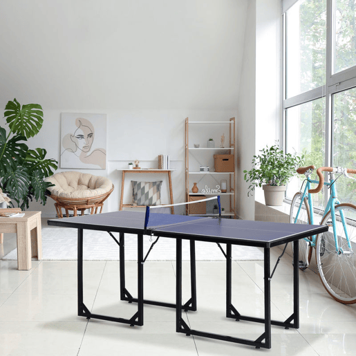 HOMCOM Mesa de Ping Pong Dobrável Mesa de Ping Pong Profissional com Rede e Estrutura de Aço para Interior e Exterior 182x91x76 cm Azul