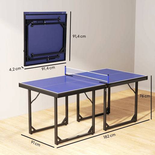 HOMCOM Mesa de Ping Pong Dobrável Mesa de Ping Pong Profissional com Rede e Estrutura de Aço para Interior e Exterior 182x91x76 cm Azul