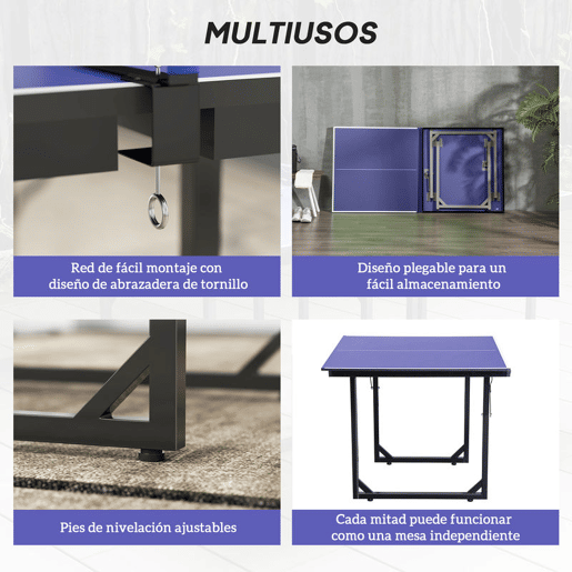 HOMCOM Mesa de Ping Pong Dobrável Mesa de Ping Pong Profissional com Rede e Estrutura de Aço para Interior e Exterior 182x91x76 cm Azul
