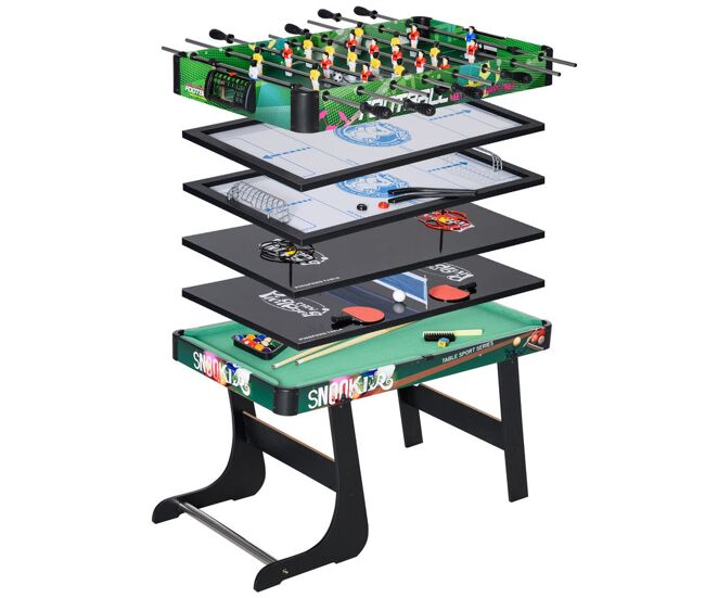 Homcom mesa multijuegos 6 en 1 plegable para niños de 7+ años mesa de juegos billar futbolín ping pong aro de lanzamiento hockey sobre hielo aire