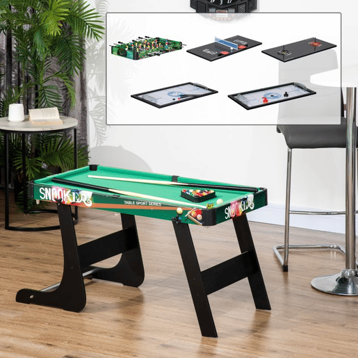 HOMCOM Mesa Multijogos 6 em 1 Dobrável para Crianças a Partir dos 7 Anos Mesa de Jogos Bilhar Matraquilhos Ping Pong Cesto de Lançamento Hóquei no Gelo Air Hockey 118x104x71 cm Multicolor