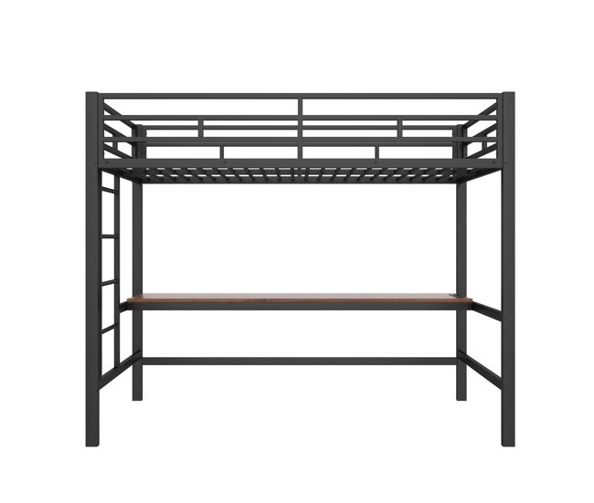 Cama alta 90x200 cm - con barandilla, escalera, mesa con usb y toma de corriente, tira de luz con control por app, con luces led, conforme a en747 -