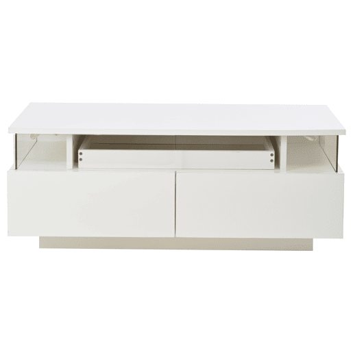 Mesa de centro 90 x 45 x 35,5 cm - com bandeja, 2 gavetas, vidro temperado, luz LED - branco