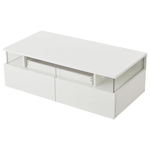 Mesa de centro 90 x 45 x 35,5 cm - com bandeja, 2 gavetas, vidro temperado, luz LED - branco