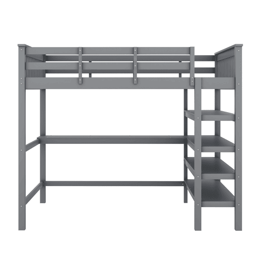 Cama alta 140x200 - Cama infantil com prateleiras e secretária por baixo - Cinza