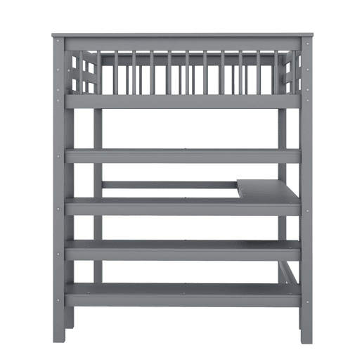 Cama alta 140x200 - Cama infantil com prateleiras e secretária por baixo - Cinza