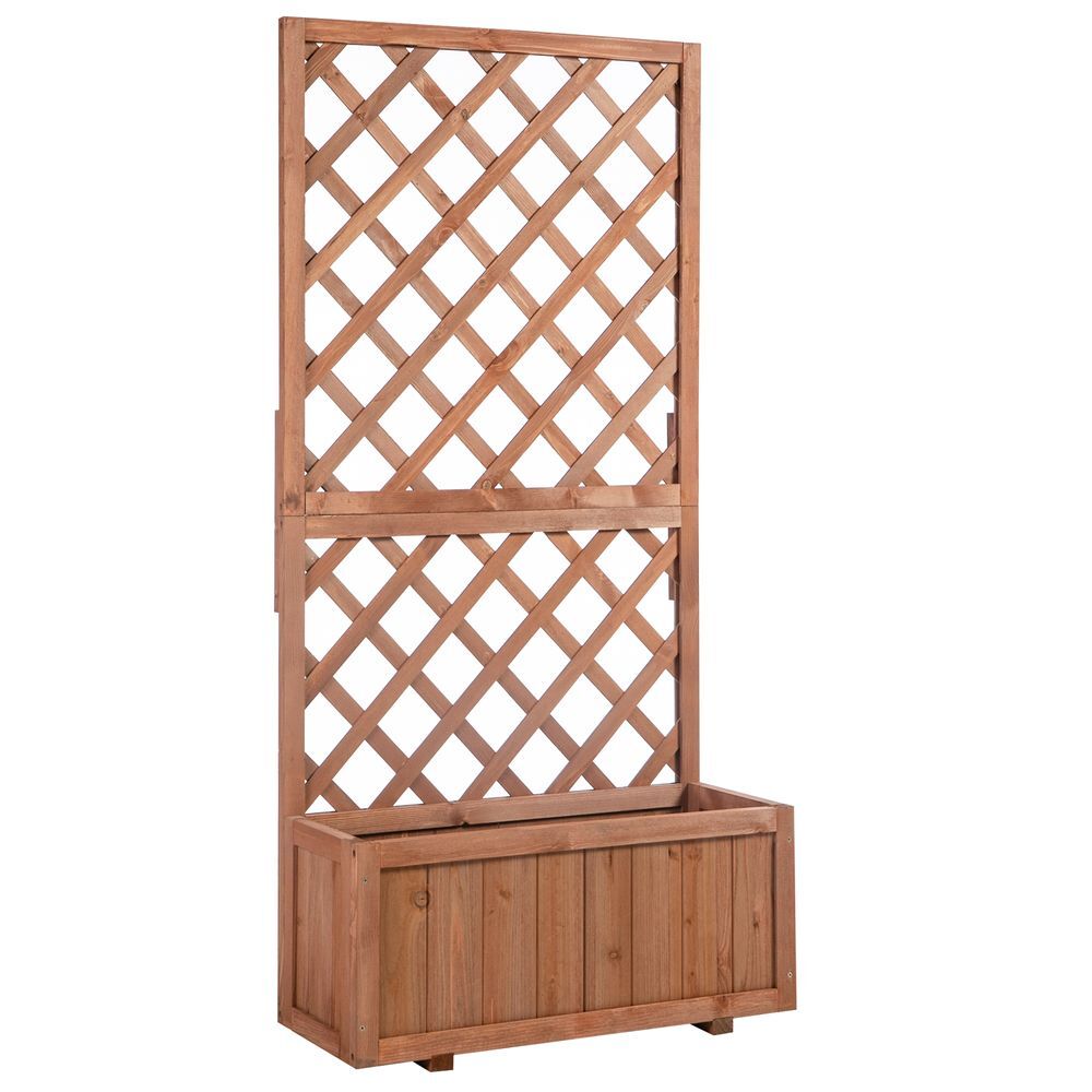Outsunny jardinera con enrejado de madera maciza macetero de jardín con soporte para trepadora para cultivo de plantas flores en exterior 72,5x31,5x149,5 cm natural