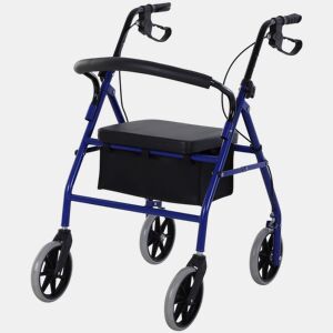 HOMCOM Andador para Adultos Dobrável com Armazenamento Assento e Travão 65x53x79-89cm Azul e Preto