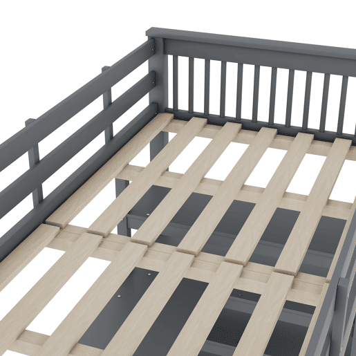 Cama alta 90x200 - Cama infantil com prateleiras e secretária baixa - Cinza Cama alta 90x200 - Cama infantil com prateleiras e secretária baixa - Cinza