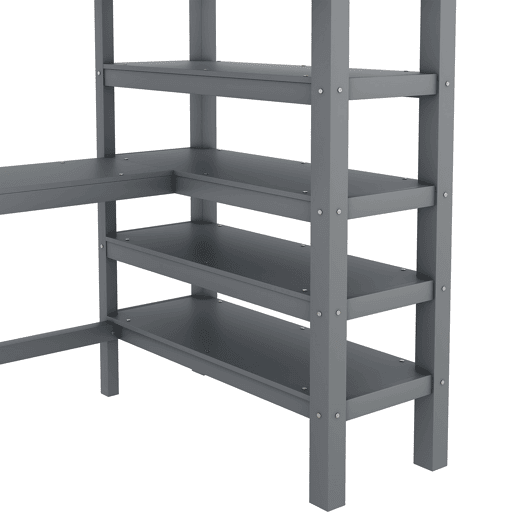 Cama alta 90x200 - Cama infantil com prateleiras e secretária baixa - Cinza Cama alta 90x200 - Cama infantil com prateleiras e secretária baixa - Cinza