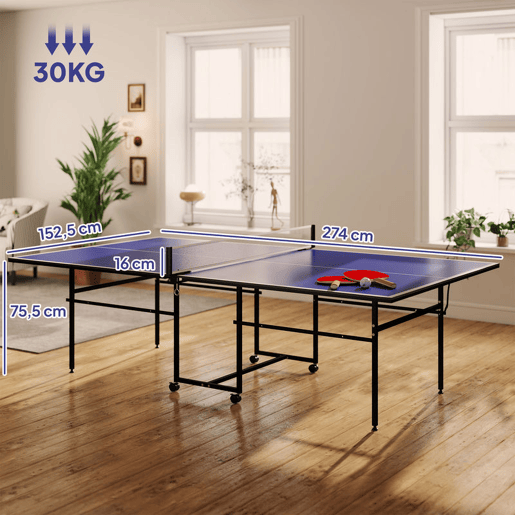 SPORTNOW Mesa de Ping Pong Dobrável Mesa de Ping Pong Profissional com 4 Rodas Rede 2 Raquetes e 3 Bolas para Interior e Exterior 274x152,5x75,5 cm Azul SPORTNOW Mesa de Ping Pong Dobrável Mesa de Ping Pong Profissional com 4 Rodas Rede 2 Raquetes e 3 Bolas para Interior e Exterior 274x152,5x75,5 cm Azul