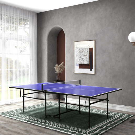 SPORTNOW Mesa de Ping Pong Dobrável Mesa de Ping Pong Profissional com 4 Rodas Rede 2 Raquetes e 3 Bolas para Interior e Exterior 274x152,5x75,5 cm Azul SPORTNOW Mesa de Ping Pong Dobrável Mesa de Ping Pong Profissional com 4 Rodas Rede 2 Raquetes e 3 Bolas para Interior e Exterior 274x152,5x75,5 cm Azul
