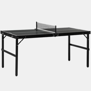 SPORTNOW Mesa de Ping Pong Dobrável de Tamanho Médio com Estrutura de Alumínio Mesa de Ping Pong Portátil para Interior e Exterior 152x76x72 cm Preto