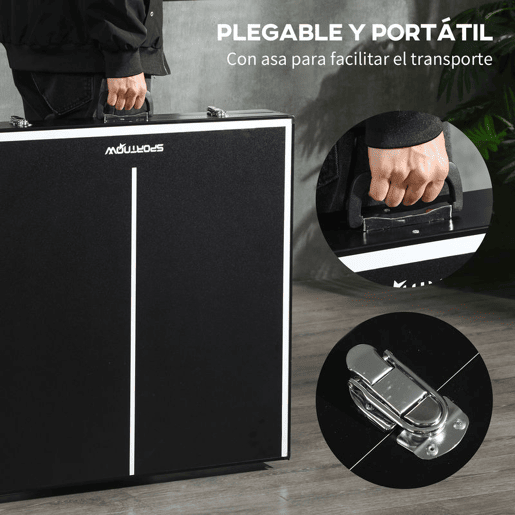 SPORTNOW Mesa de Ping Pong Dobrável de Tamanho Médio com Estrutura de Alumínio Mesa de Ping Pong Portátil para Interior e Exterior 152x76x72 cm Preto