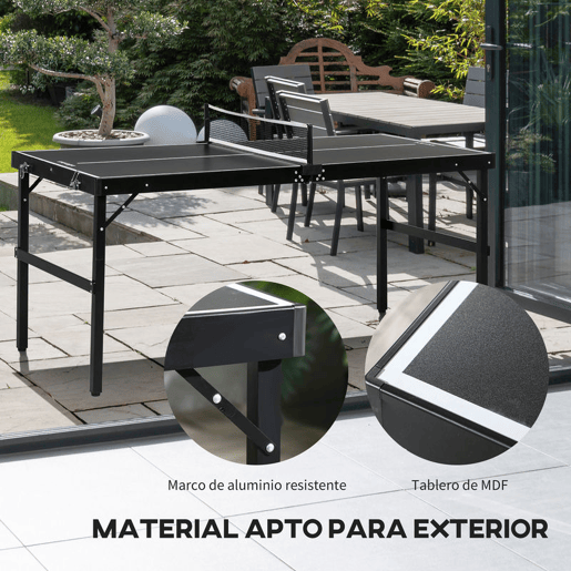 SPORTNOW Mesa de Ping Pong Dobrável de Tamanho Médio com Estrutura de Alumínio Mesa de Ping Pong Portátil para Interior e Exterior 152x76x72 cm Preto