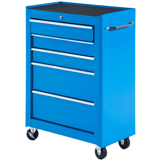HOMCOM Carrinho de Ferramentas para Oficina com Rodas e 5 Gavetas Carrinho de Ferramentas com Fechadura e Alça Lateral 61,5x33x85 cm Azul