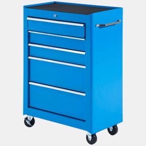 HOMCOM Carrinho de Ferramentas para Oficina com Rodas e 5 Gavetas Carrinho de Ferramentas com Fechadura e Alça Lateral 61,5x33x85 cm Azul