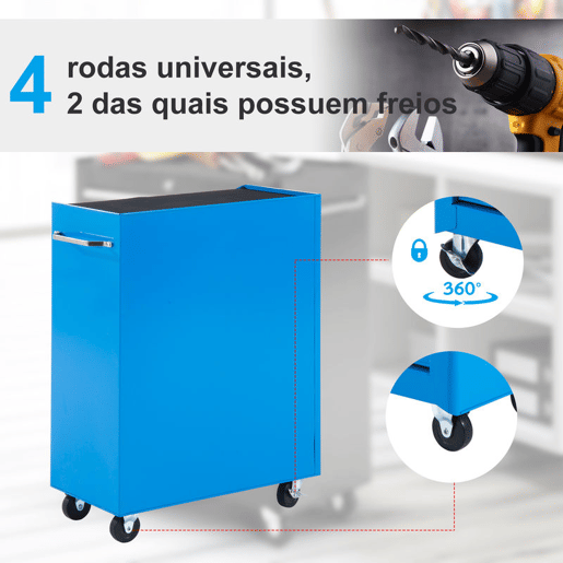 HOMCOM Carrinho de Ferramentas para Oficina com Rodas e 5 Gavetas Carrinho de Ferramentas com Fechadura e Alça Lateral 61,5x33x85 cm Azul